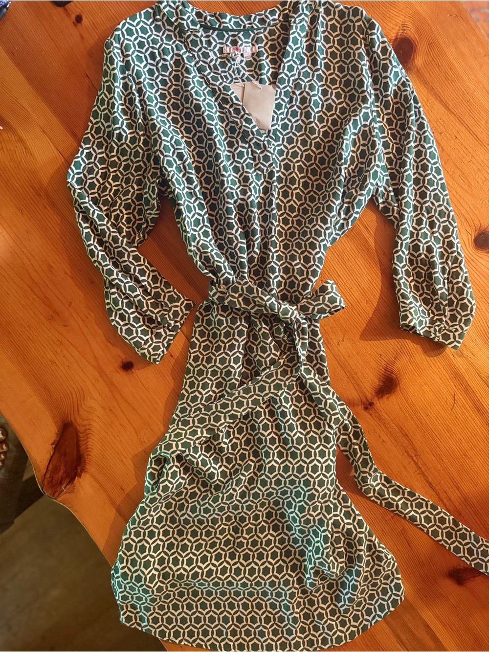 Boden Teal and White Geometric Wrap Midi Dress